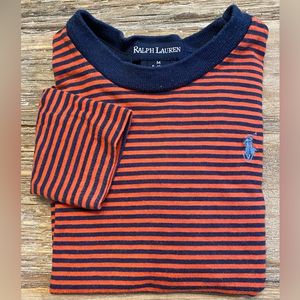 Vintage Polo by Ralph Lauren Boy’s Size 6-12 Mo. Navy/Orange Pin Stripe Pullover